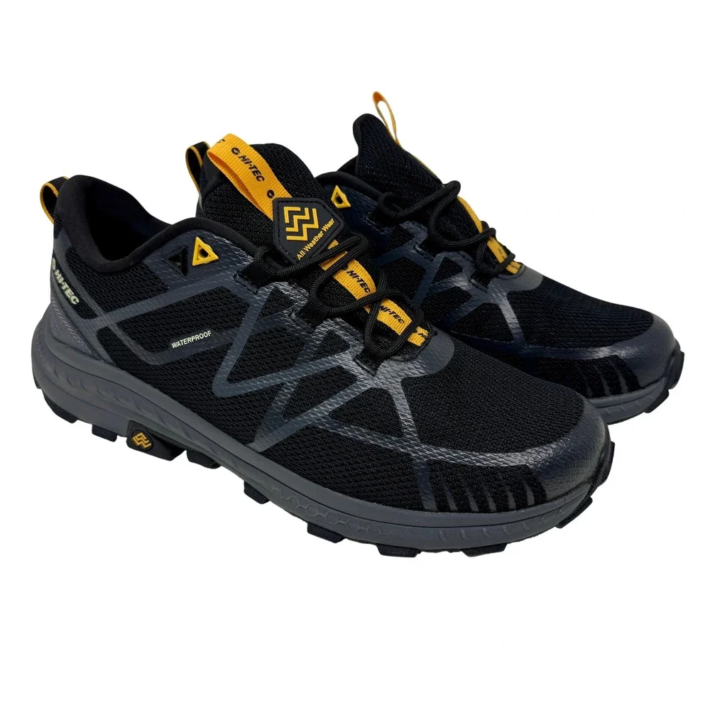 Hi-Tec Mauna Hiker WP Mens Sz 11 Waterproof Hiking Shoes Black Grey Yellow